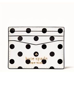 Kate Spade Black White Spencer Cabana Dot Card Holder Case NWOT